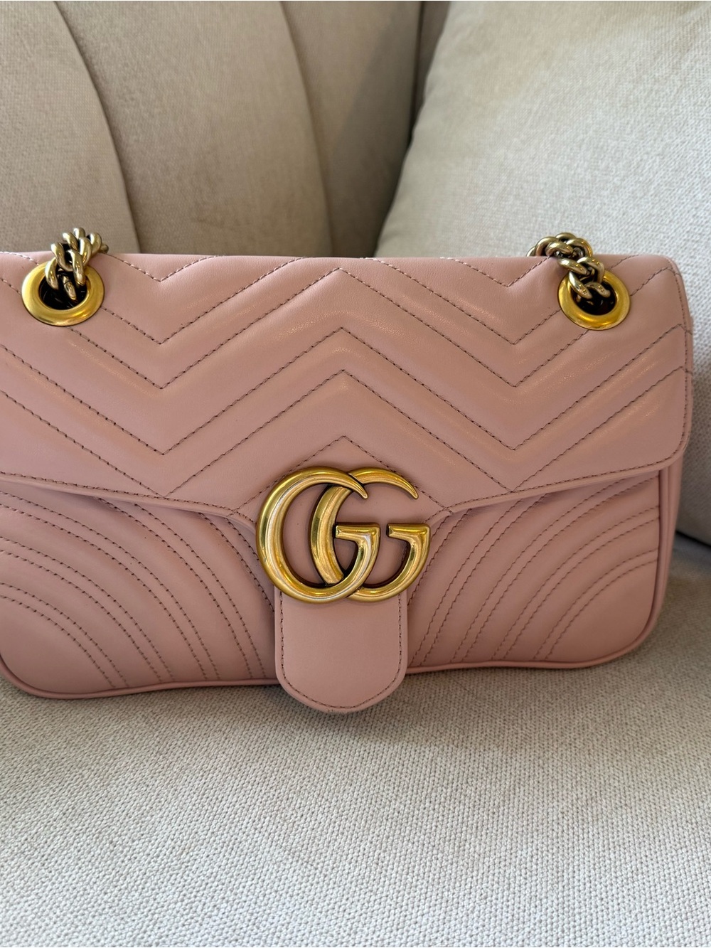 Gucci Pink GG Marmont Quilted Shoulder Bag with Gold Hardware